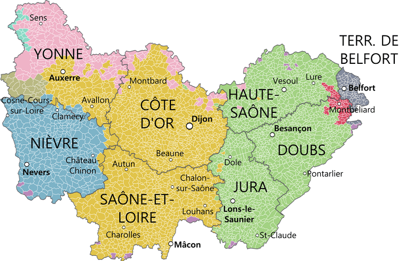 les départements de bourgogne franche comté